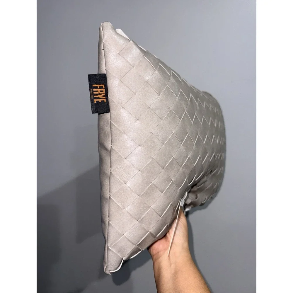 FRYE Woven Leather Pillow Gray Rectangular 20x14